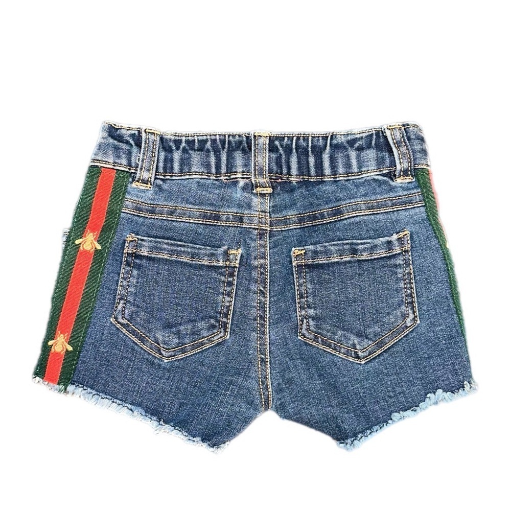 Toddler Denim Shorts W/ Green/Red Bee Side Ribbon - Picture 12 of 12